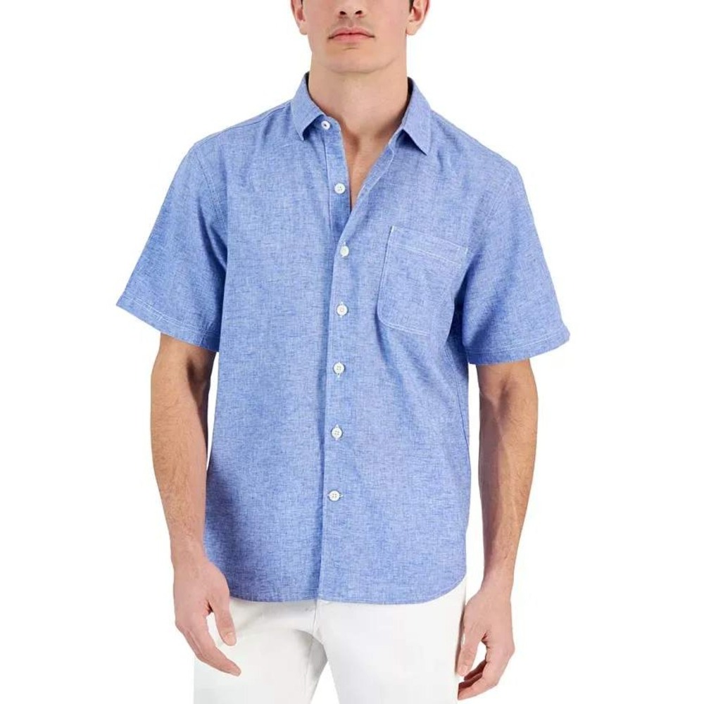 Tommy Bahama Sand Desert Shirt SS Mens XL Classic Blue Lyocell Linen ST327284MY